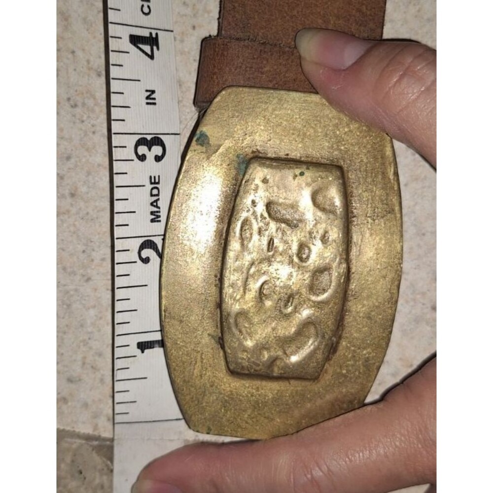 Vintage Brass Belt Buckle Textured Design with 42" Flexible Leather Belt